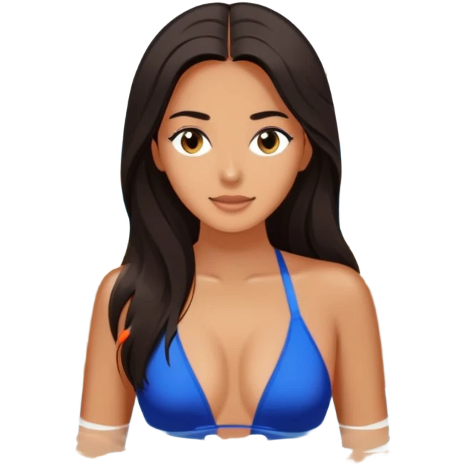 Woman with long dark hair in outdoor jacuzzi spa zoomed out emoji