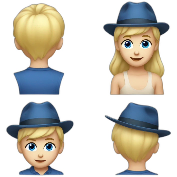 male baby with blonde hair and big blue eyes with a fedora emoji