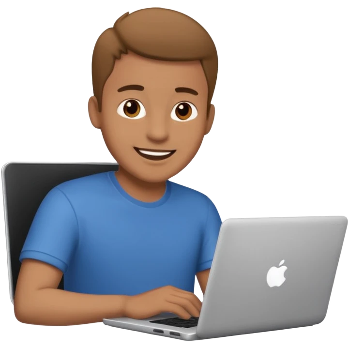 happy man on laptop with light brown skin color , emoji