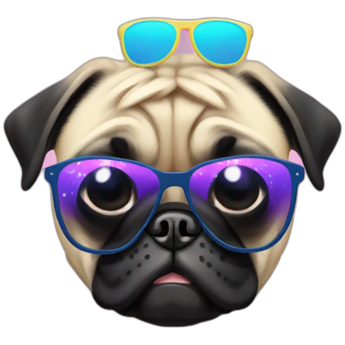 A pug wearing 2024 new years sunglasses emoji