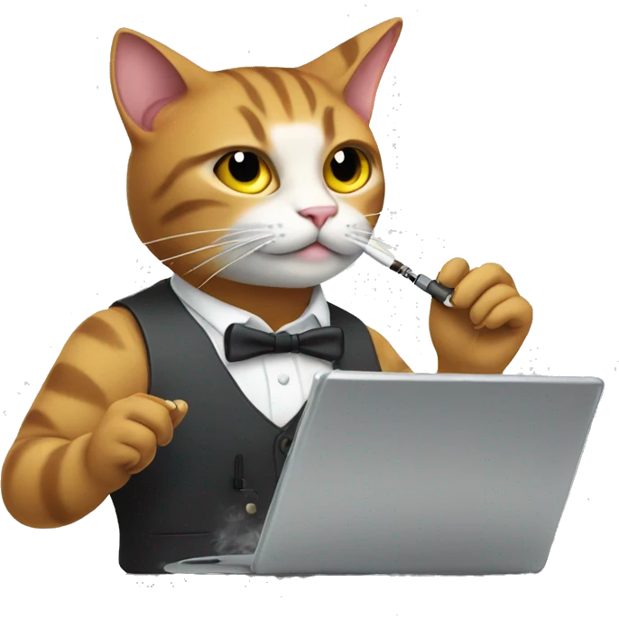 A cat smoking a vape while doing work tirelessly emoji