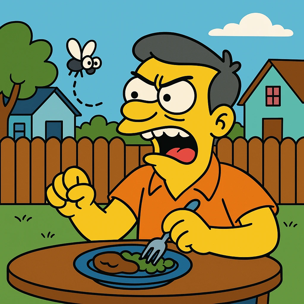 A bothersome nuisance – something or someone that is annoying.
That buzzing fly was a bothersome nuisance during dinner. emoji