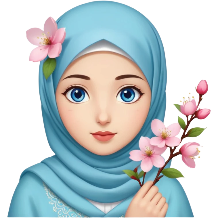 Turkish beautiful finish Konya girl blue eyes with hijab islamic dress and had on her hand cherry blossom emoji