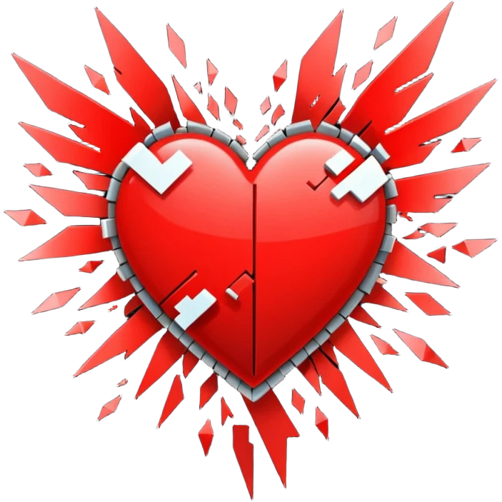 Heart glitching, pixel shards flying off emoji