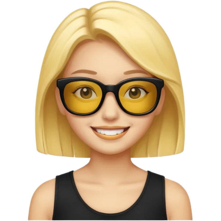 girl with black rectangular sunglasses, smiling, yellow face emoji