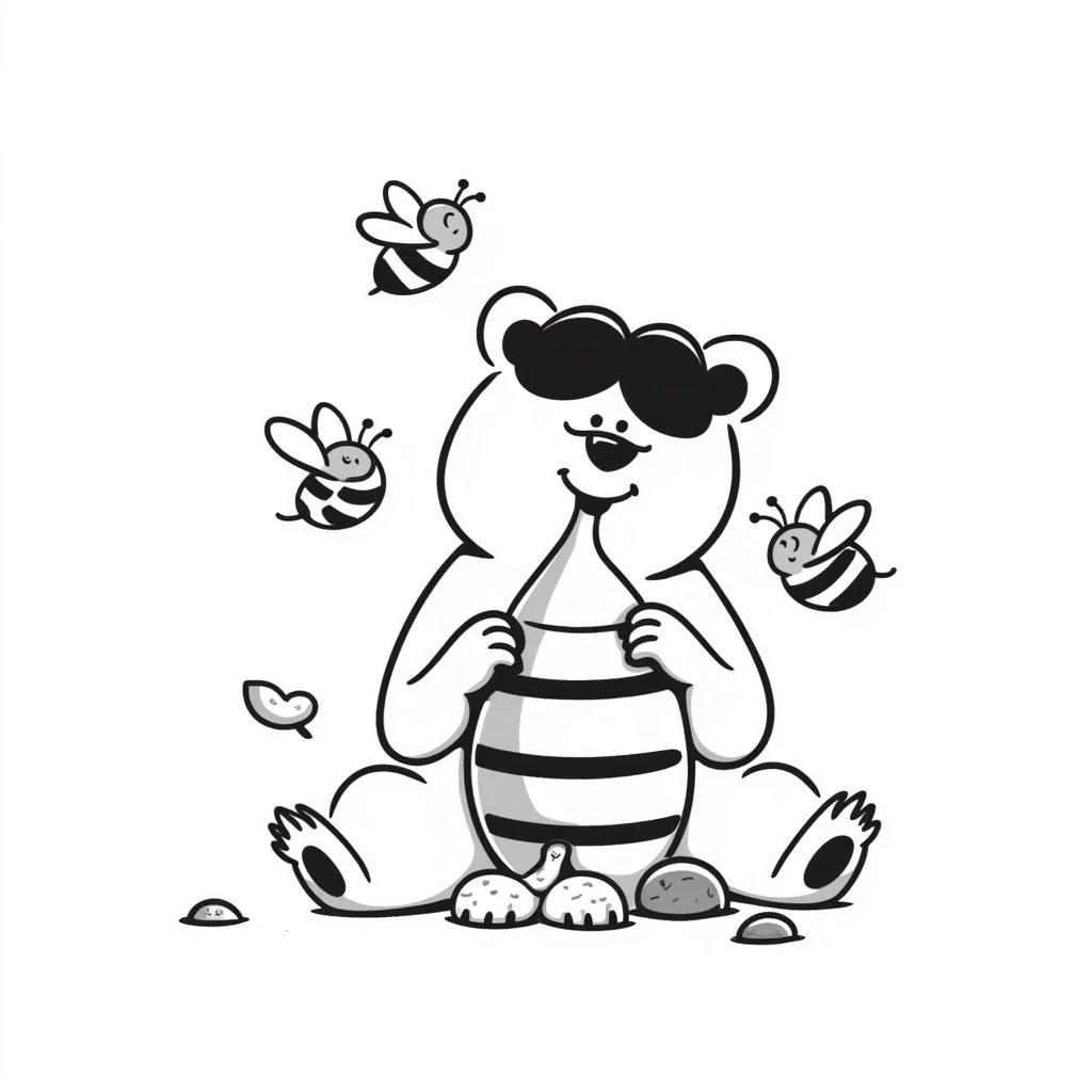 bear eating honeycomb with bees flying around emoji