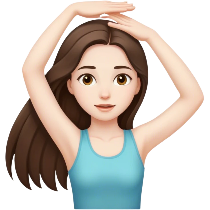 beautiful pale brunette girl with long hair doing stretching  emoji
