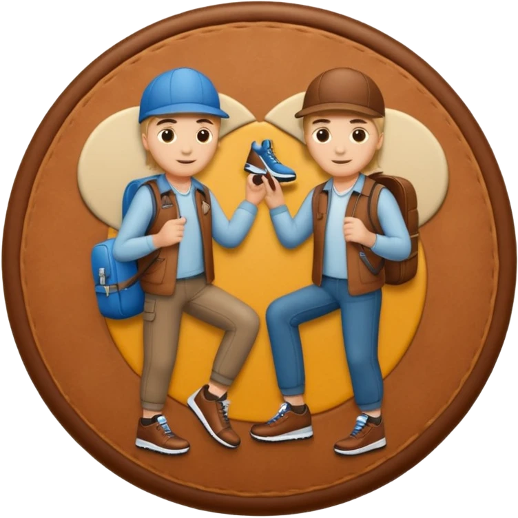 circular achievement style badge featuring two people working together making a sneaker emoji