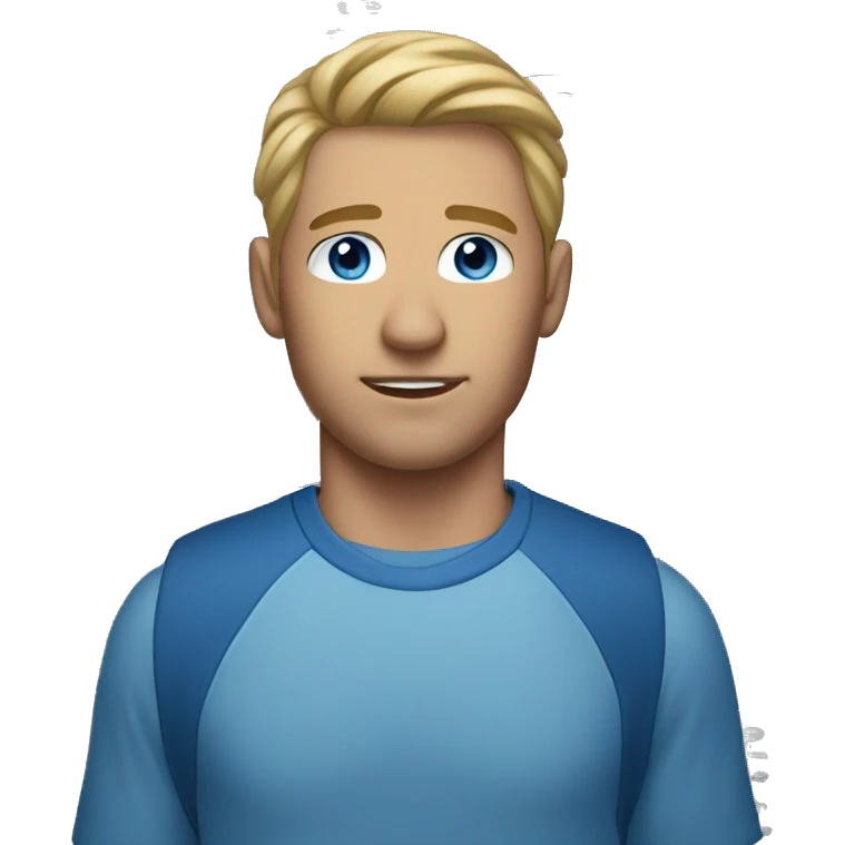 male portrait in locker room blue eyes emoji