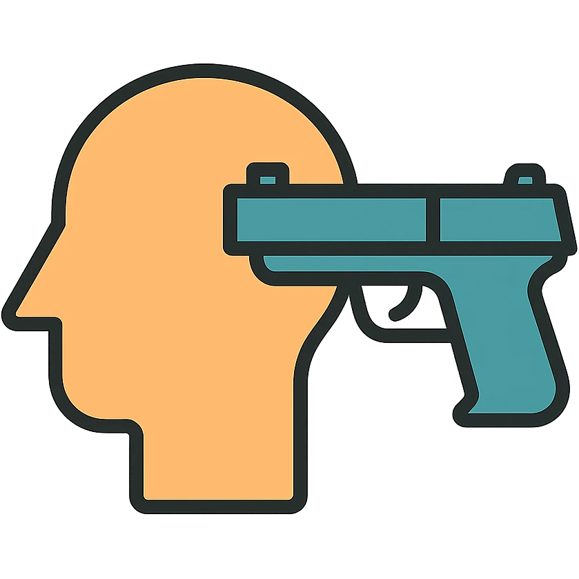 symbolic icon of a head with a gun next to it, minimal, no graphic violence, flat colors emoji