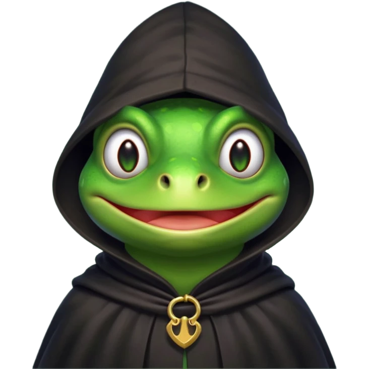 thief frog portrait, head and shoulders only, sly grin, dark cloak collar, mischievous burglar vibe, 3D cartoon, mobile game icon style, clean background, no text, no watermark
 emoji