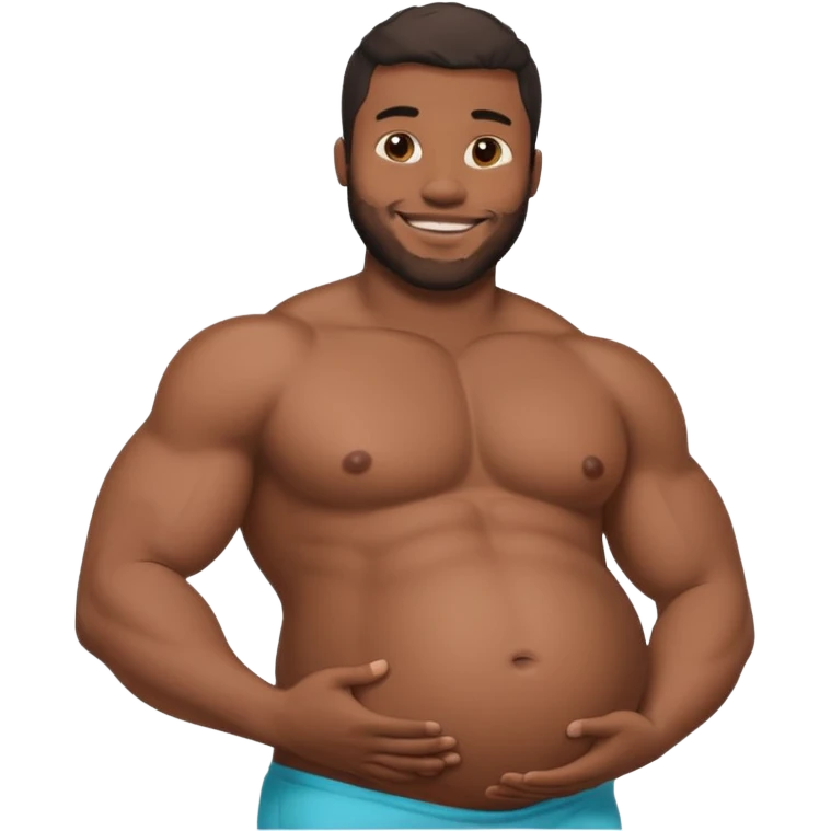 A shirtless pregnant burly black man holding his pregnant belly  emoji