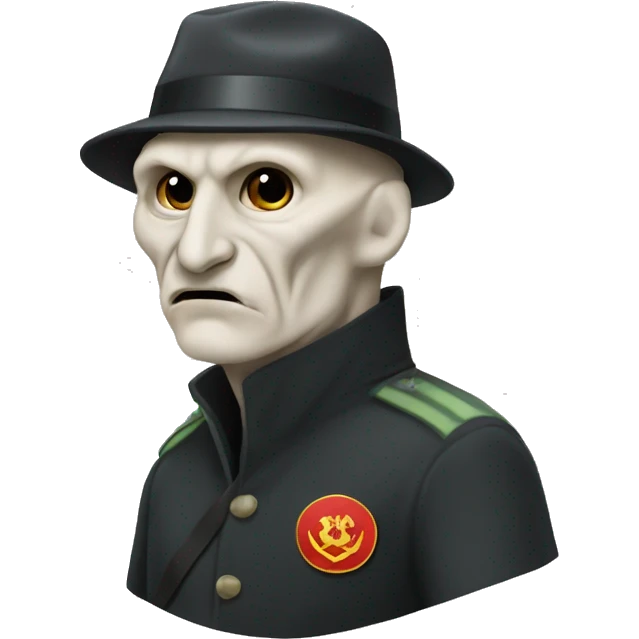 Voldemort with a Soviet Union hat biting his lip emoji