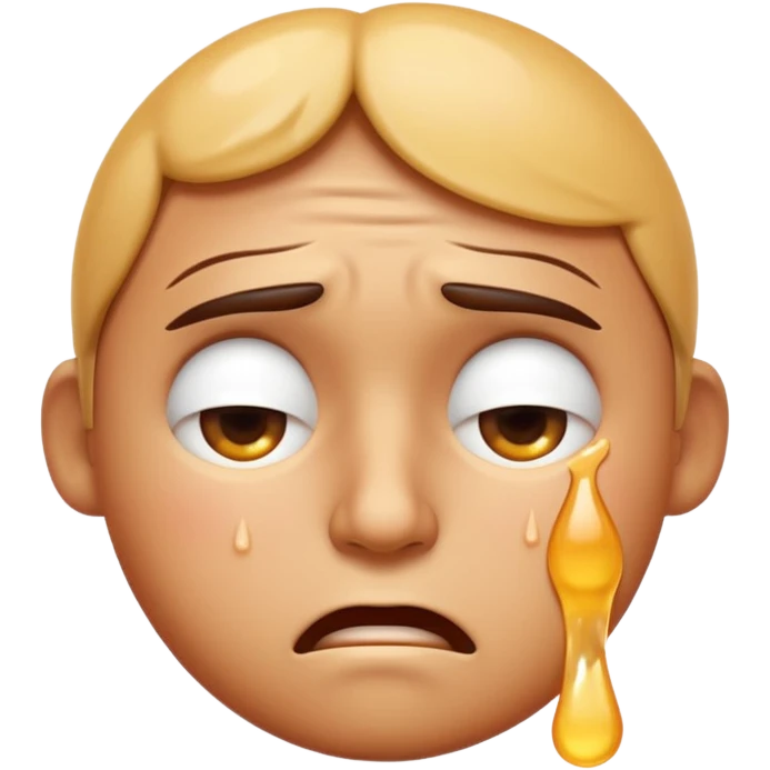 Apple-style emoji illustration of a person sweating, overheated face with sweat drops, half-closed exhausted eyes, annoyed or angry expression, soft 3D emoji style, smooth gradients, rounded shapes, centered composition. emoji