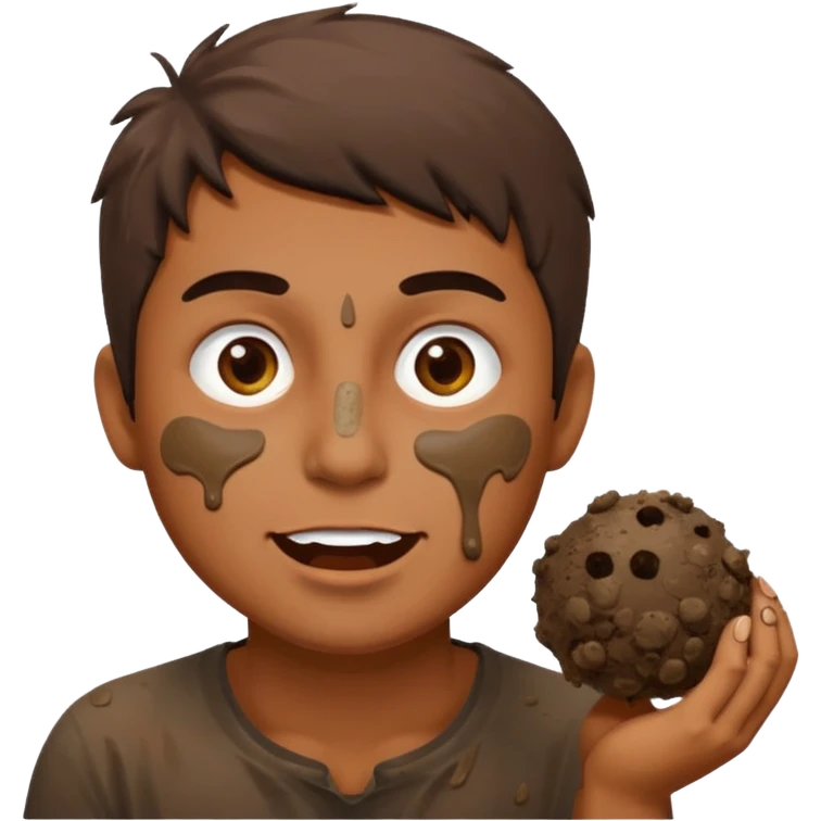 guy with brown mud on face, eating mud balls emoji