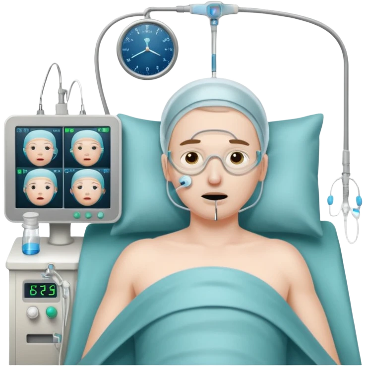 a PATIENT waking up before a surgery, with monitors and nasal canula emoji