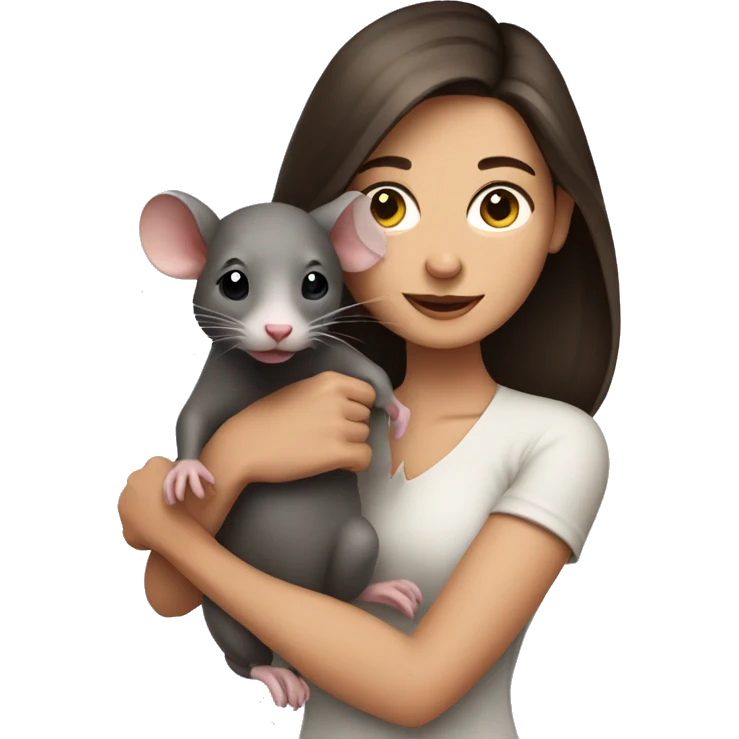 brunette woman holding cute pet rat emoji