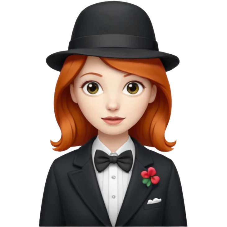 Bow Ties, Coats, and hat, lady, modern, red head emoji