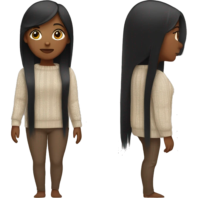 Brown skin girl with straight black hair wearing sweater emoji