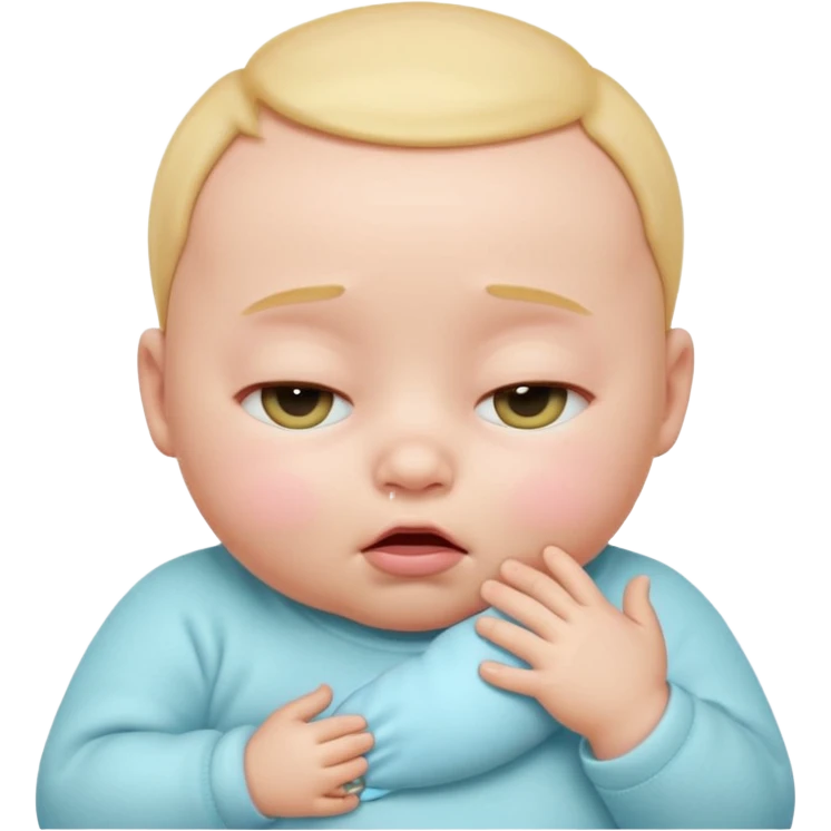 Cute 3D baby emoji, rubbing eyes, sleepy expression, chubby infant, short fine baby hair, soft pastel colors, clean white background  emoji