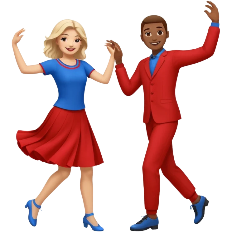 Two people dancing wearing bue and red emoji