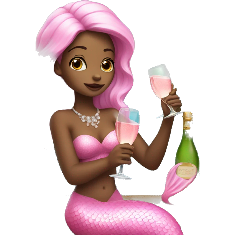 mermaid drinking champagne dressed in pink emoji
