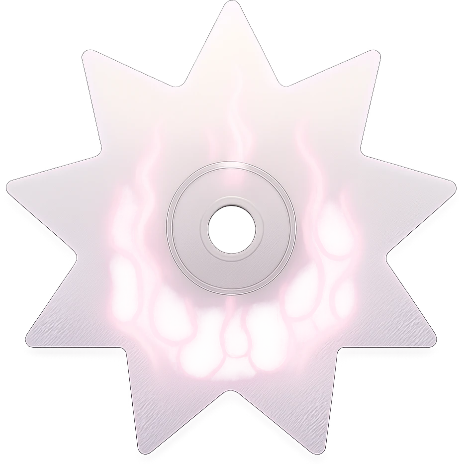 A minimalist CD disc with subtle pink flames, glowing effect, variation 2, shape: star emoji