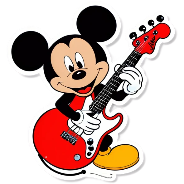 Mickey Mouse playing a fender jazz five string base ￼ emoji