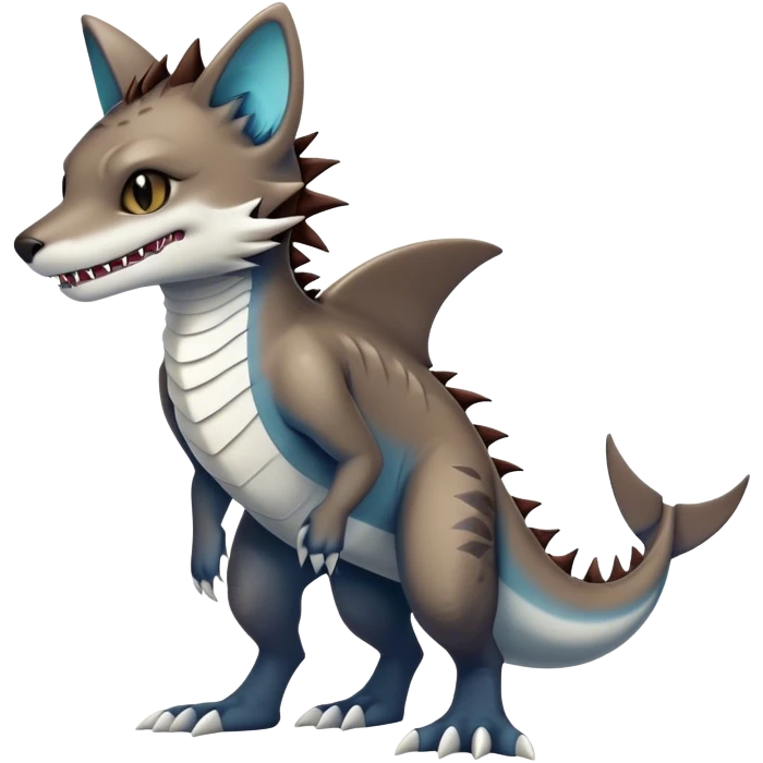Kawaii dark edgy fantasy feline-vernid-sergal-fursona animal creature with a shark-tail with tufted ears full body with cool sharp markings  emoji