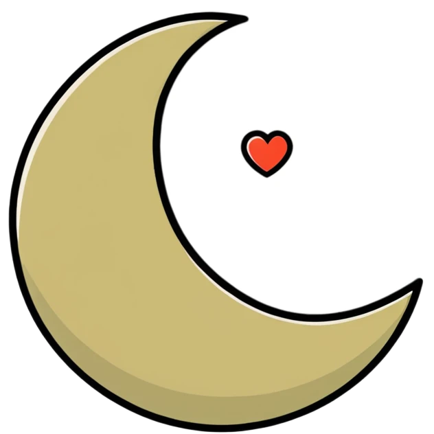 khaki crescent moon with a small heart emoji