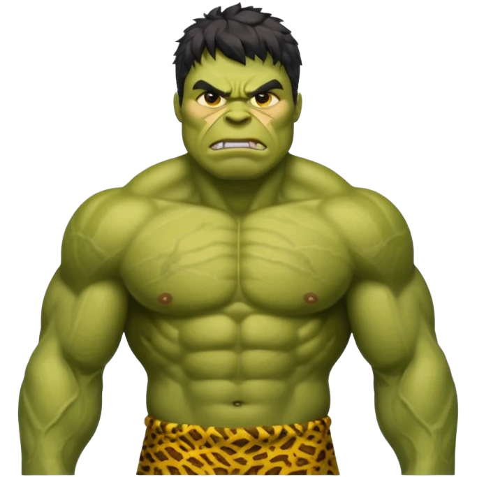 a Hulk wearing ancient animal skin cloth, half body, icon, yellow skin emoji