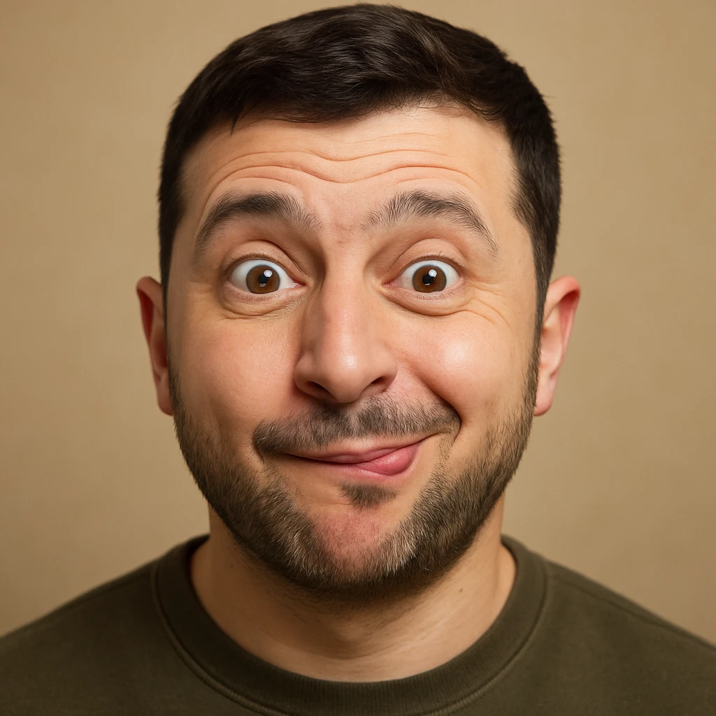 photorealistic emoji style portrait of Vladimir Zelensky with a slightly silly expression emoji