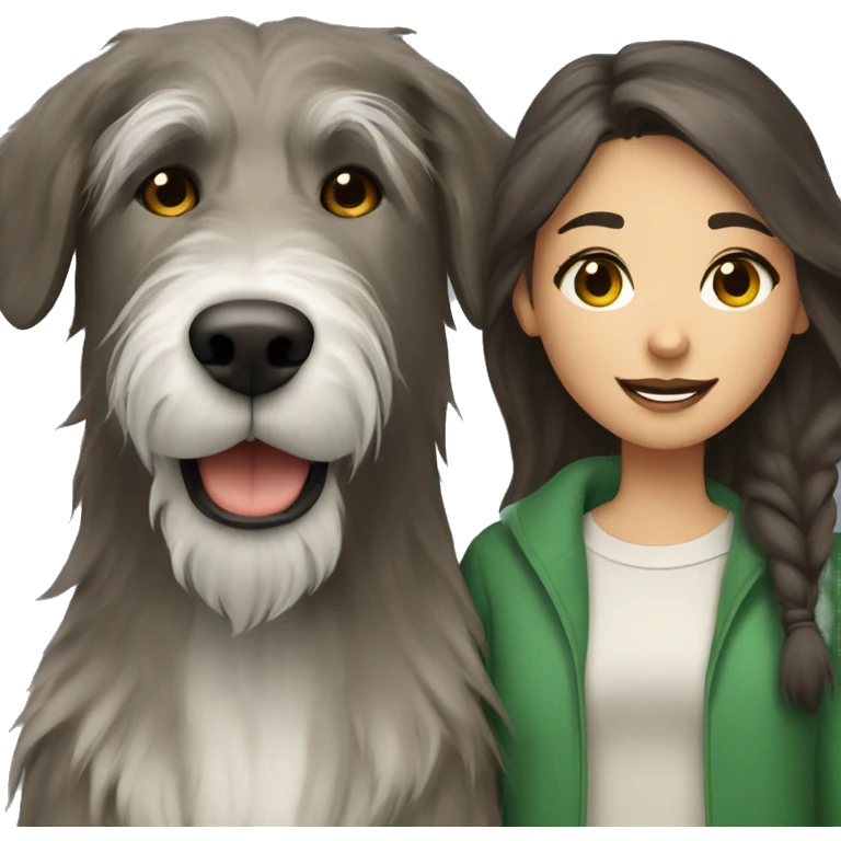Dark Brown hair girl and an Irish wolfhound dog emoji