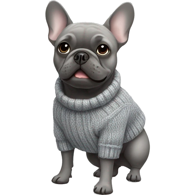 gray French bulldog in a knitted pullover emoji
