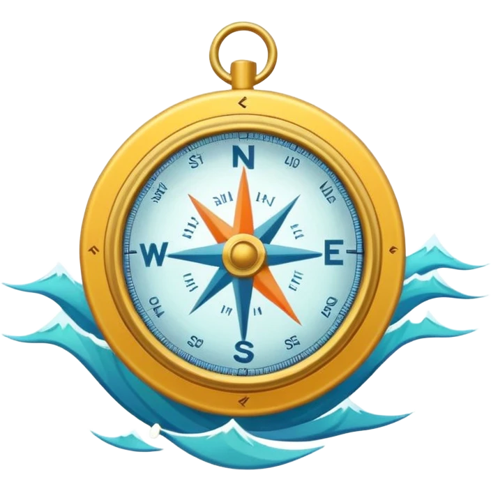 Adventure Finder
A minimal emoji-style compass with ocean waves in the background, representing adventure and exploration. Flat design, bright colors, soft shadows, white background. emoji