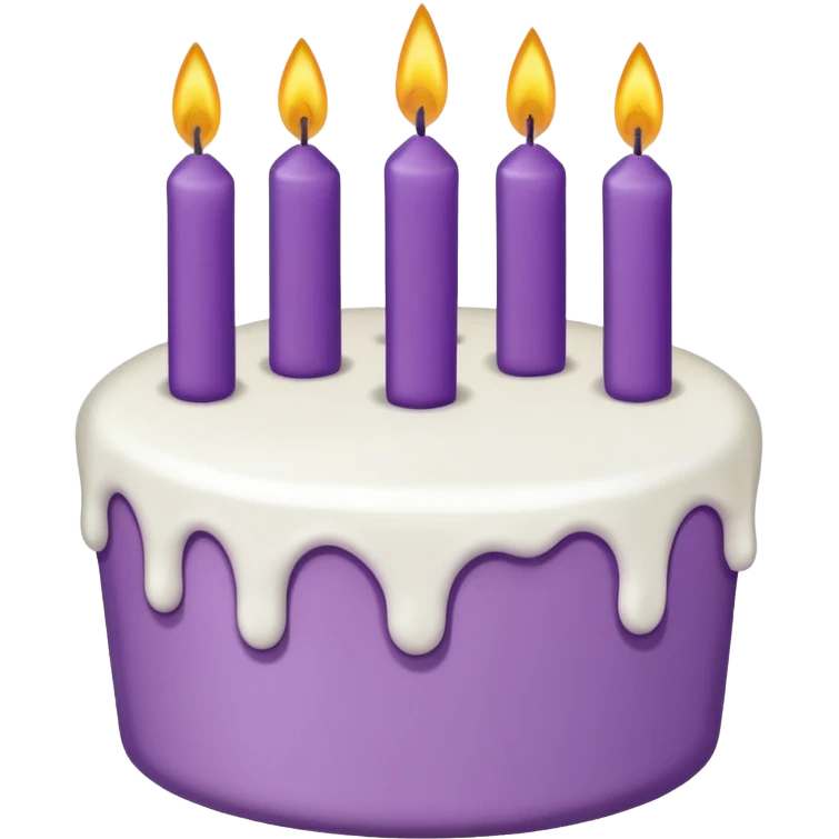 Purple Birthday cake with white icing and candles smiling emoji