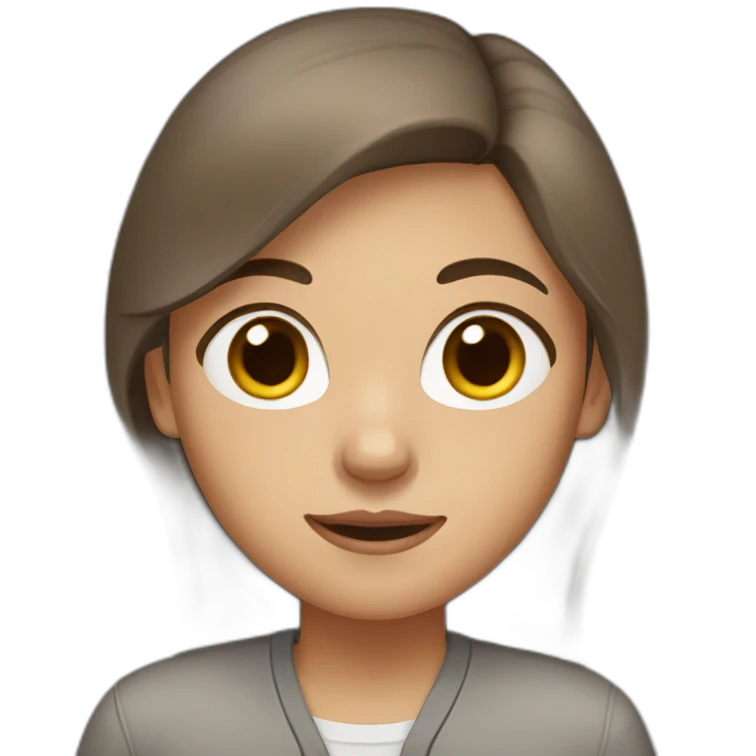 A girl with brown hair, brown eyes, and gray clothes emoji