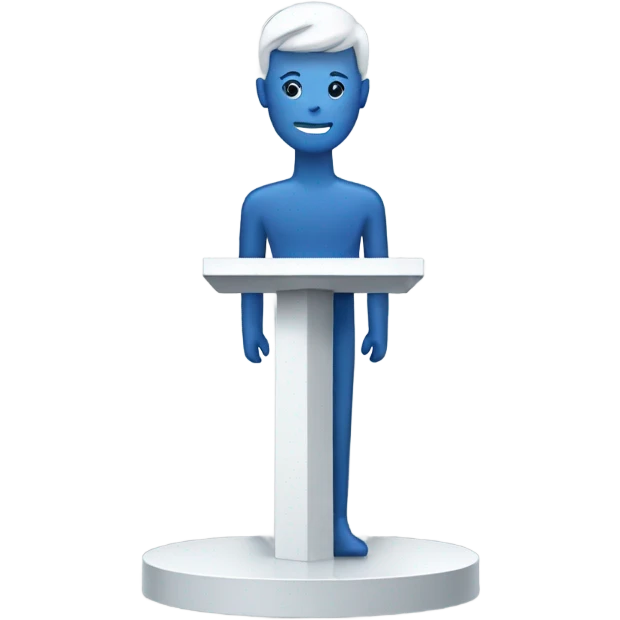 a simple emoji icon for a tech town hall meeting, a podium, a person in front of it with circuits on their chest, a square background, flat colors, vector graphic, square aspect ratio emoji