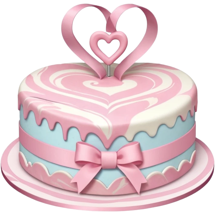 heart shaped birthday cake, pastel pink and white marbled, cute and simple, ribbon decoration, no candle emoji