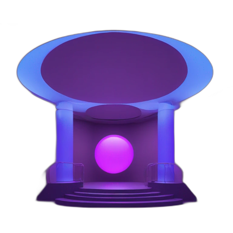 Nightclub entry hall with 3 large 2/3 circular purple and blue led lights of descending order leading inside emoji