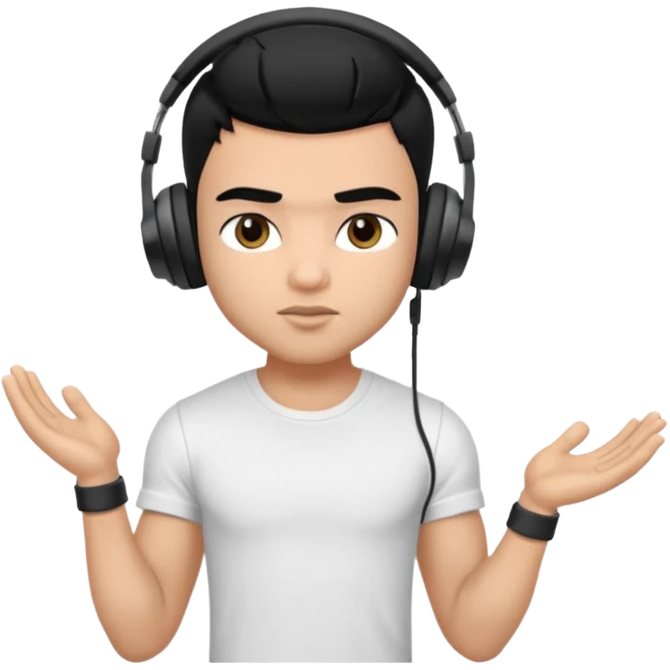 a pretty bratz fair indian boy with black hair. lean but muscled, wearing a white tshirt. headphones on emoji