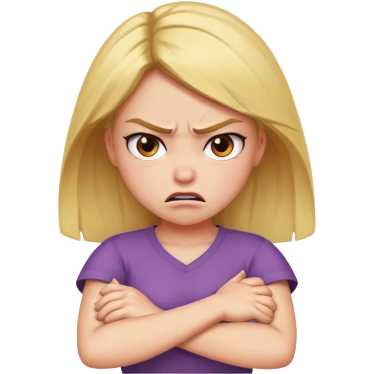 Girl crossing arms in front of her chest and making an angry face emoji
