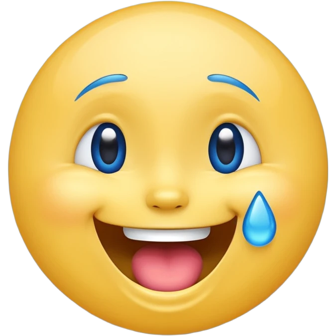 Emoji, yellow round laughing face, blue tears of joy on it  emoji