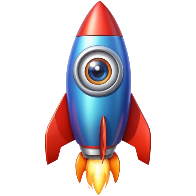 A colorful rocket with big adorable eyes and no mouth emoji