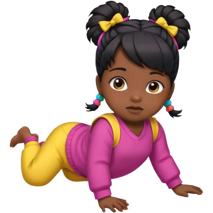 girl black twin tail baby wearing colorful clothes crawling on the floor emoji