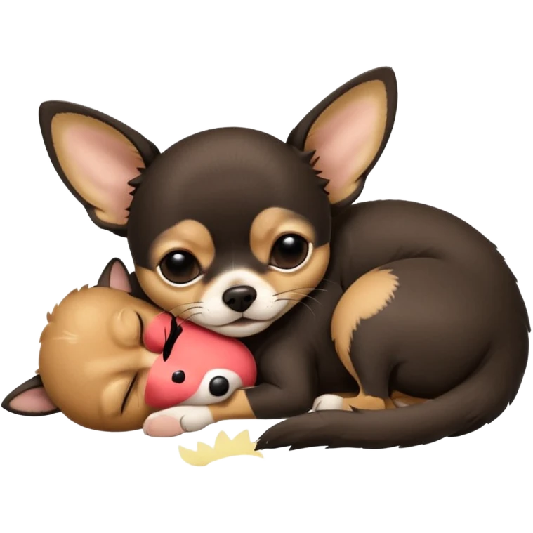 A high-resolution photo-realistic digital illustration of a  black tan chihuahua sleeping lazily on the ground emoji