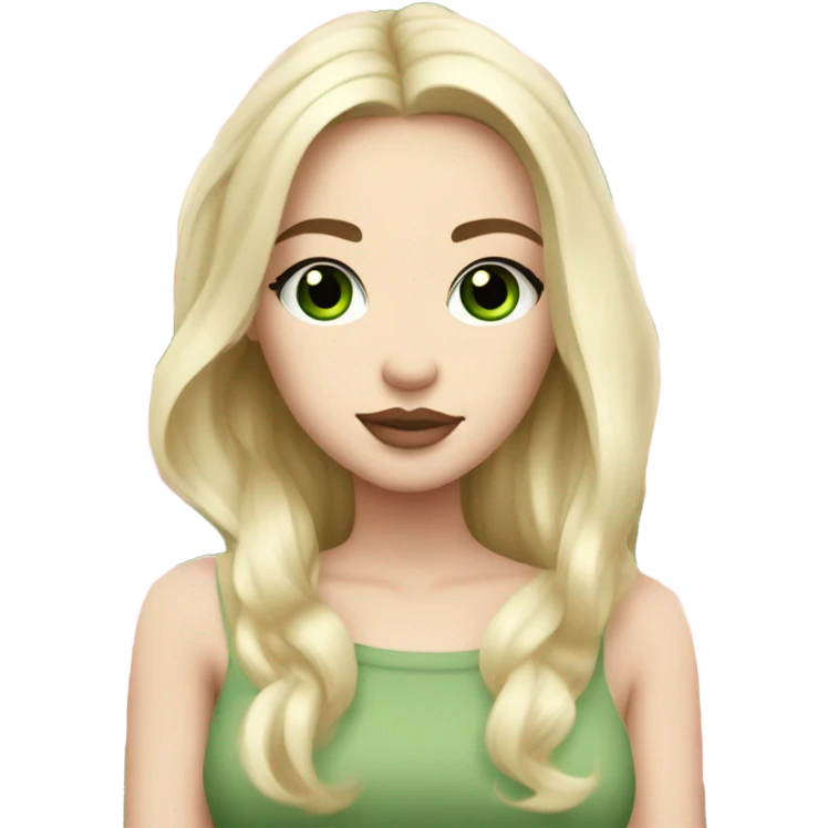White girl with long light blonde hair and green eyes with light pink peonies in hair white skin light pink lips emoji