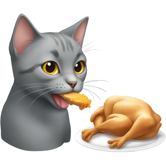 Grey cat eating chicken  emoji