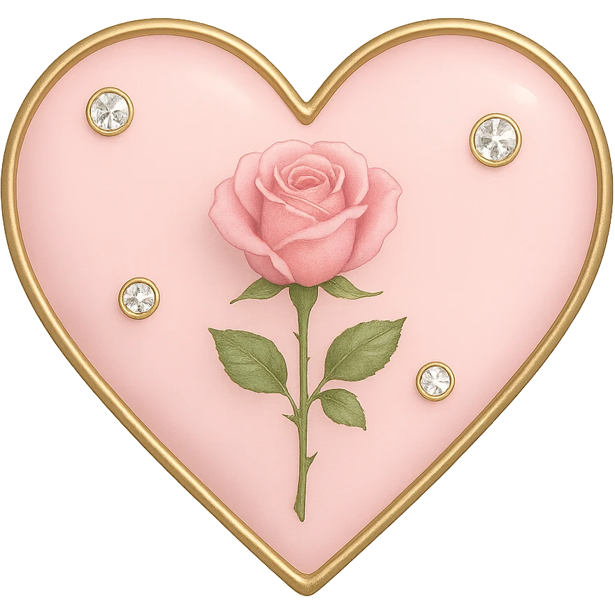 single rose pink heart, pastel pink enamel, sparkling gems, with a subtle gradient emoji