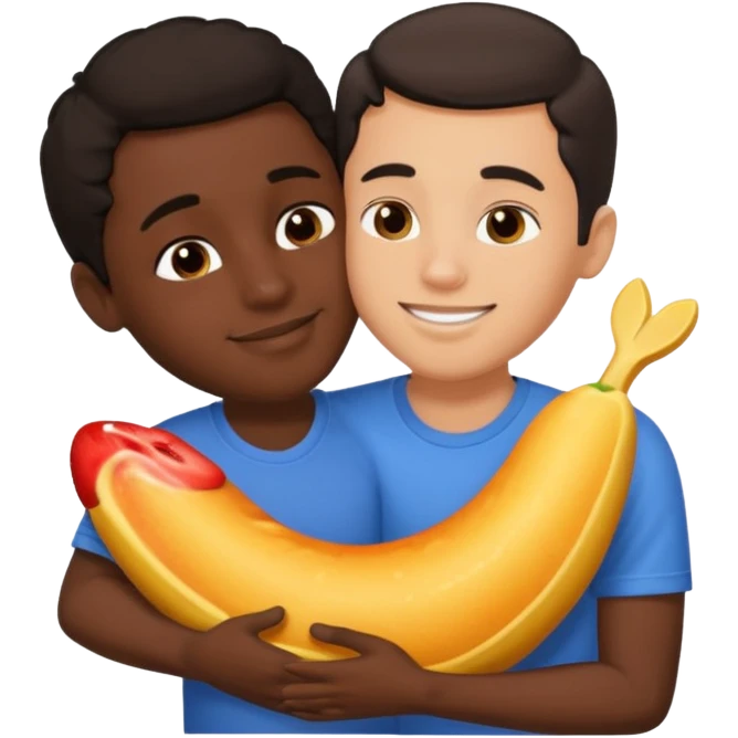 1 Dark skin male , 1 light skin dark hair male,spooning, kissing, touching, in love emoji